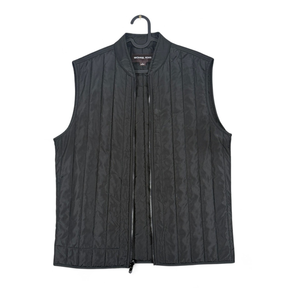 Michael Kors Mens Black Quilted Full Zip Vest Stand Collar Size S Lightweight